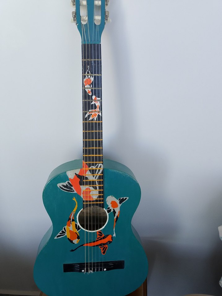 Renkli Balık Desenli Mavi Gitar - Görsel 5