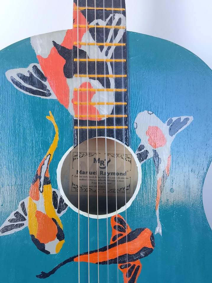 Renkli Balık Desenli Mavi Gitar - Görsel 3
