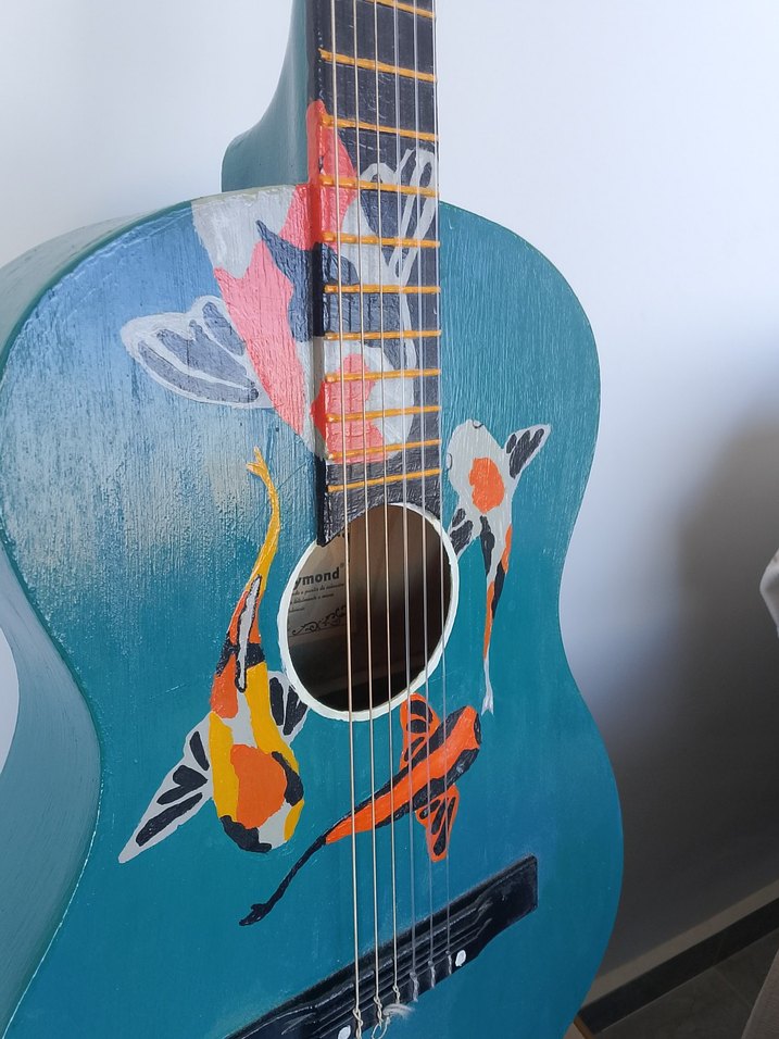 Renkli Balık Desenli Mavi Gitar - Görsel 2