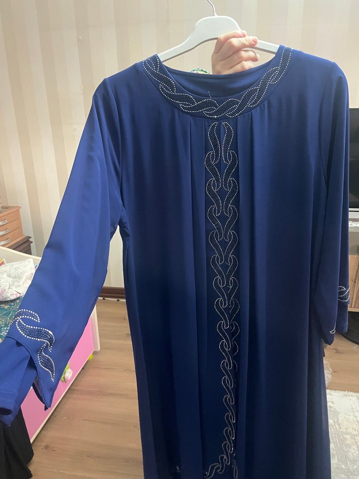 Nakışlı Mavi Uzun Kollu Kadın Elbise - Görsel 2