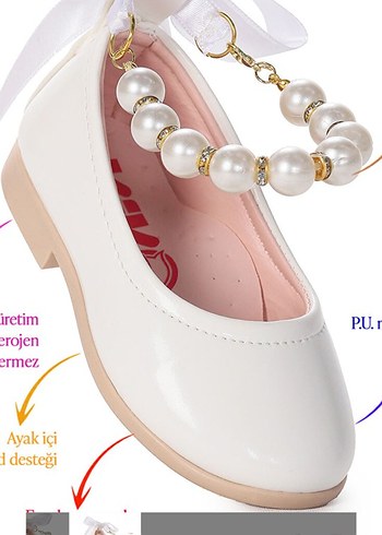 Zincir Detaylı Beyaz Kız Çocuk Babet - Görsel 4