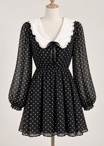 Koton Beyaz Puantiyeli Vintage Mini Elbise