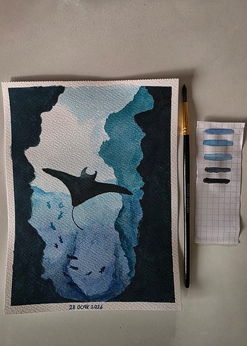 Koyu Mavi Tonlarda Denizaltı Resmi - Görsel 2