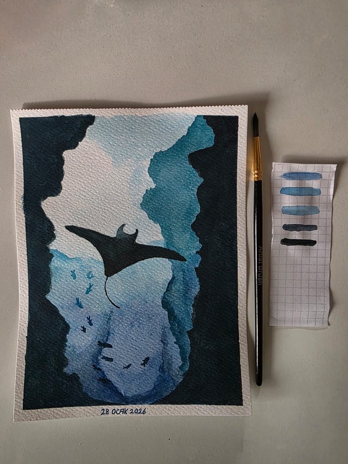 Koyu Mavi Tonlarda Denizaltı Resmi - Görsel 2