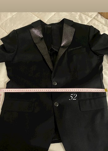 Siyah Parlak Yaka Detaylı Erkek Takım Ceketi - Görsel 4