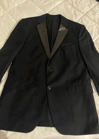 Siyah Parlak Yaka Detaylı Erkek Takım Ceketi - Görsel 2