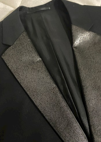 Siyah Parlak Yaka Detaylı Erkek Takım Ceketi - Görsel 3