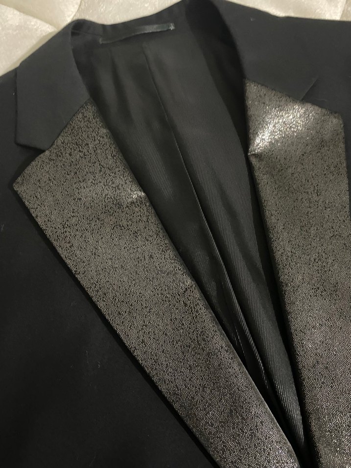 Siyah Parlak Yaka Detaylı Erkek Takım Ceketi - Görsel 3