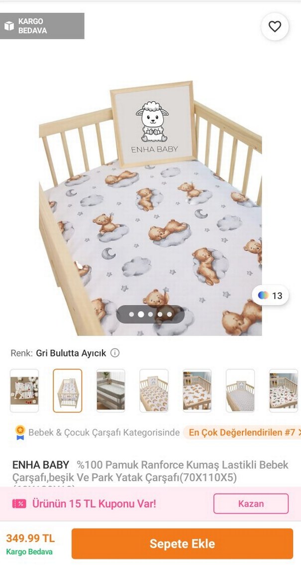 Baskılı Çocuk Çarşaf Seti Gri Beyaz - Görsel 2