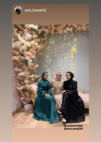 Uzun yeşil Saten Tesettür Abiye - Görsel 4