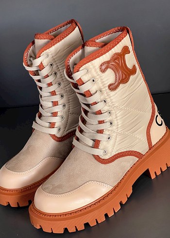 38 Beden Bej Kadın Blok Topuklu Kemerli Street Style Bot