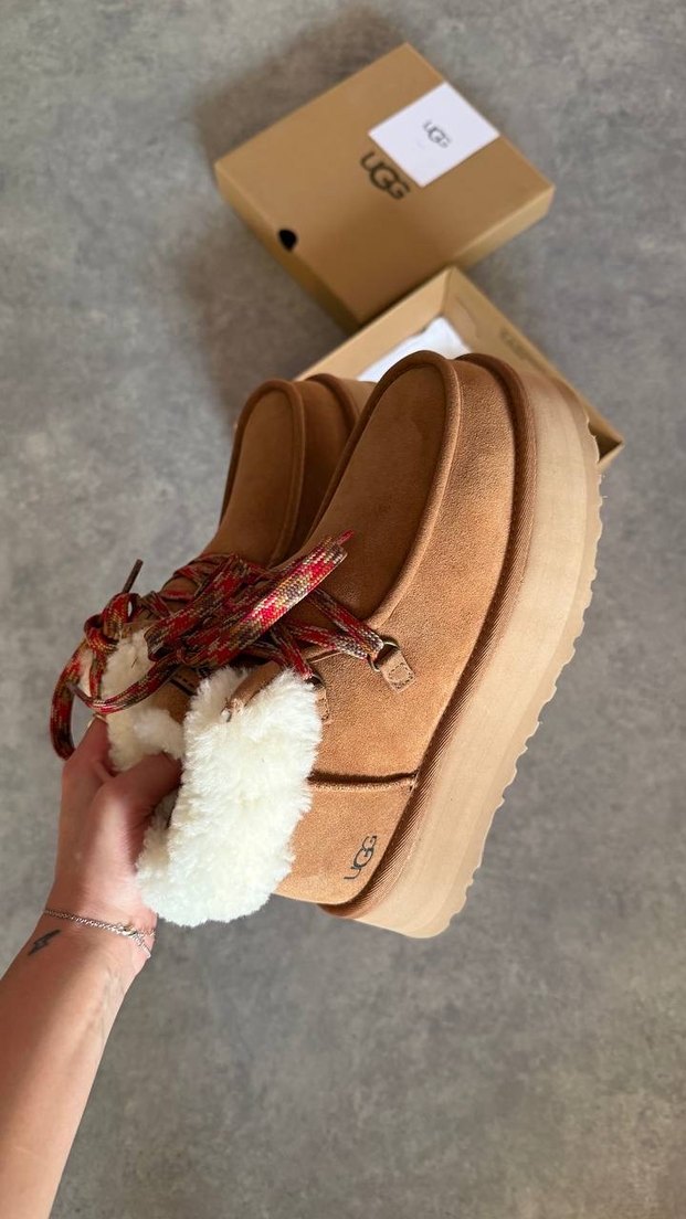 Ugg Kahverengi Kürklü Süet Dolgu Topuklu Bot - Görsel 5