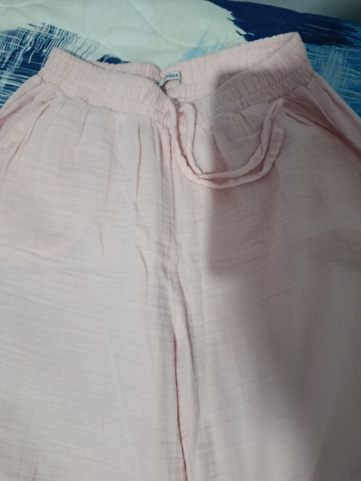 Pembe Bol Kesim Pliseli Keten Kadın Pantolon - Görsel 3