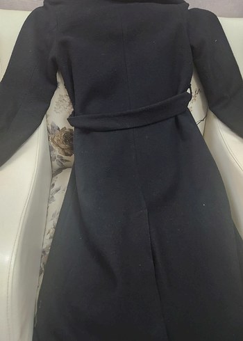 Kemerli Siyah Uzun Kadın Kaban - Görsel 4