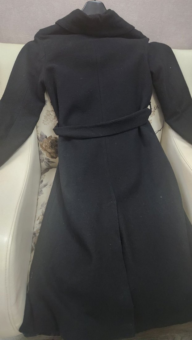 Kemerli Siyah Uzun Kadın Kaban - Görsel 4