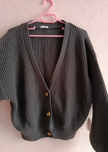 Gri V Yaka Örgü Salaş Hırka - Görsel 4