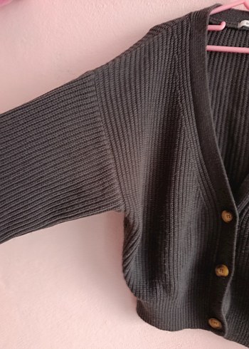 Gri V Yaka Örgü Salaş Hırka - Görsel 2
