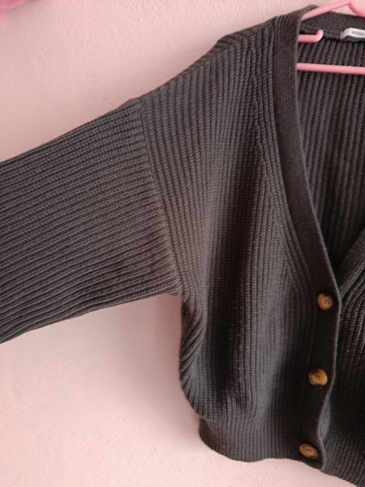 Gri V Yaka Örgü Salaş Hırka - Görsel 2