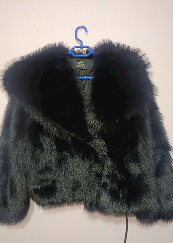 Siyah Kadın Kürk Detaylı Midi Ceket - Görsel 2