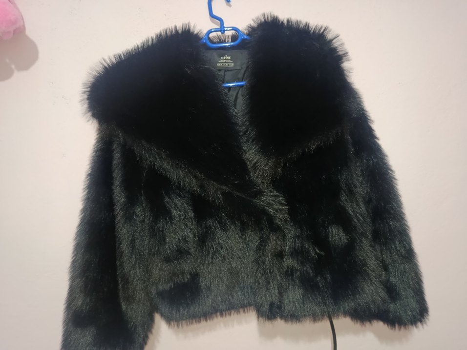 Siyah Kadın Kürk Detaylı Midi Ceket - Görsel 3