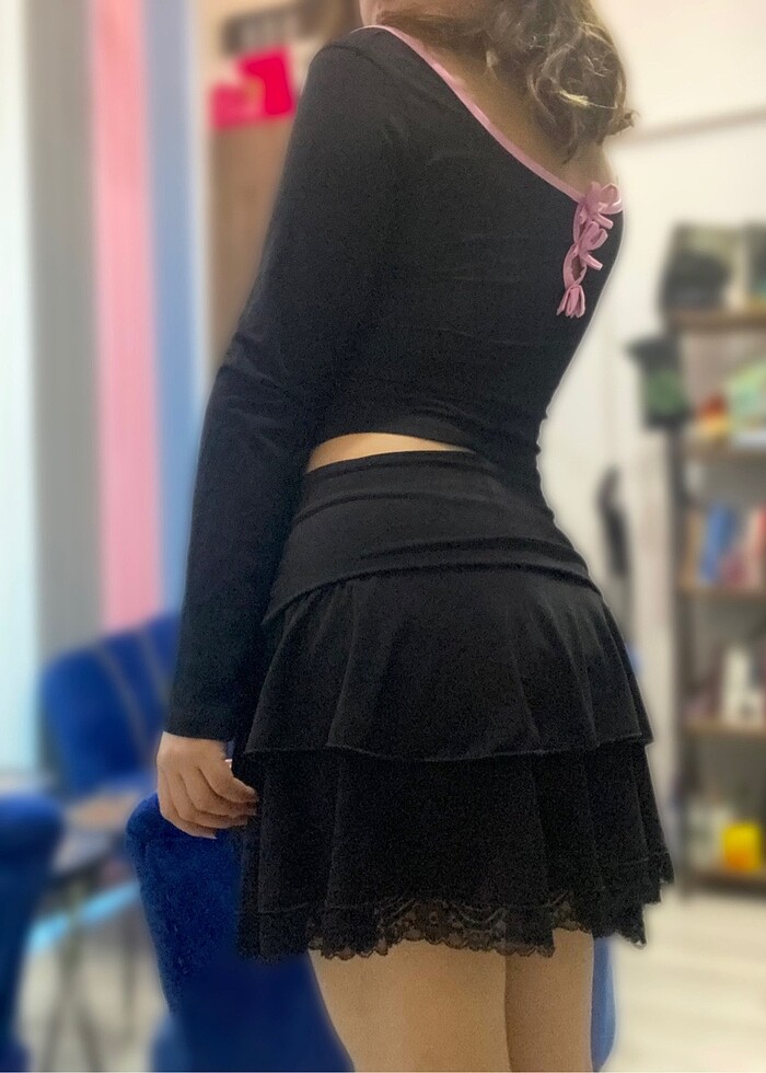 Kurdele ve Dantel detaylı etek - Görsel 2