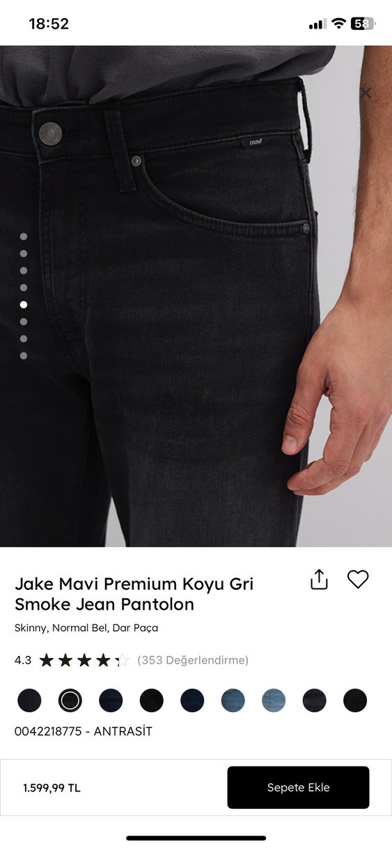 Jake Mavi Premium Koyu Gri Smoke Jean Pantolon - Görsel 2