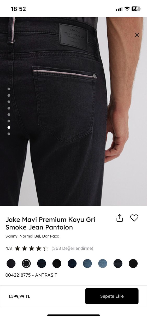 Jake Mavi Premium Koyu Gri Smoke Jean Pantolon - Görsel 4