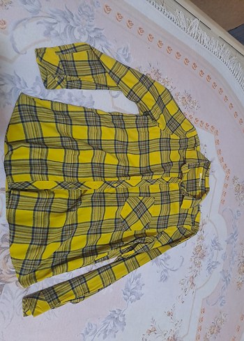 Sarı Ekose Kadın Pamuk Gömlek - Görsel 3