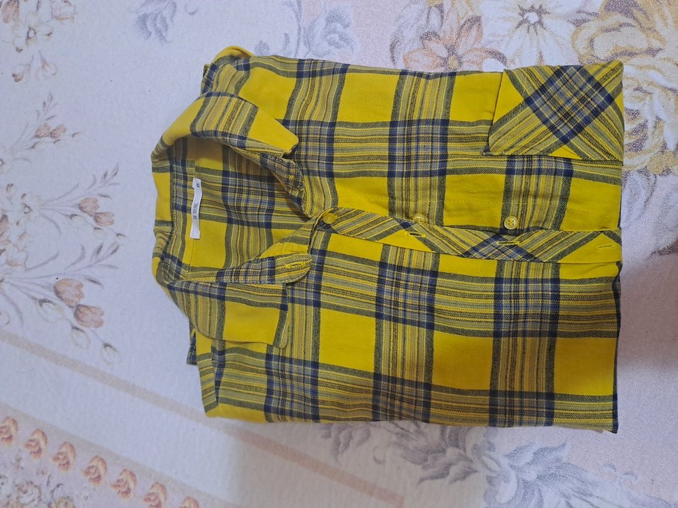 Sarı Ekose Kadın Pamuk Gömlek - Görsel 2