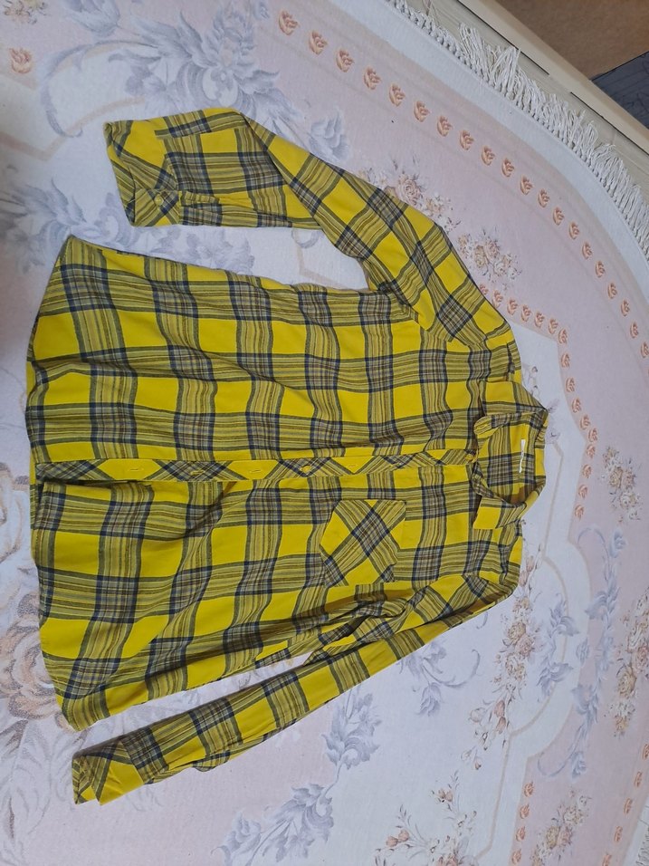 Sarı Ekose Kadın Pamuk Gömlek - Görsel 3