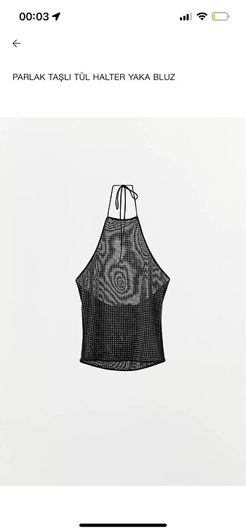 zara parlak taşlı tül halter yaka bluz