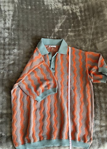 Trendy Kahverengi Dalgalı Desenli Polo Tişört