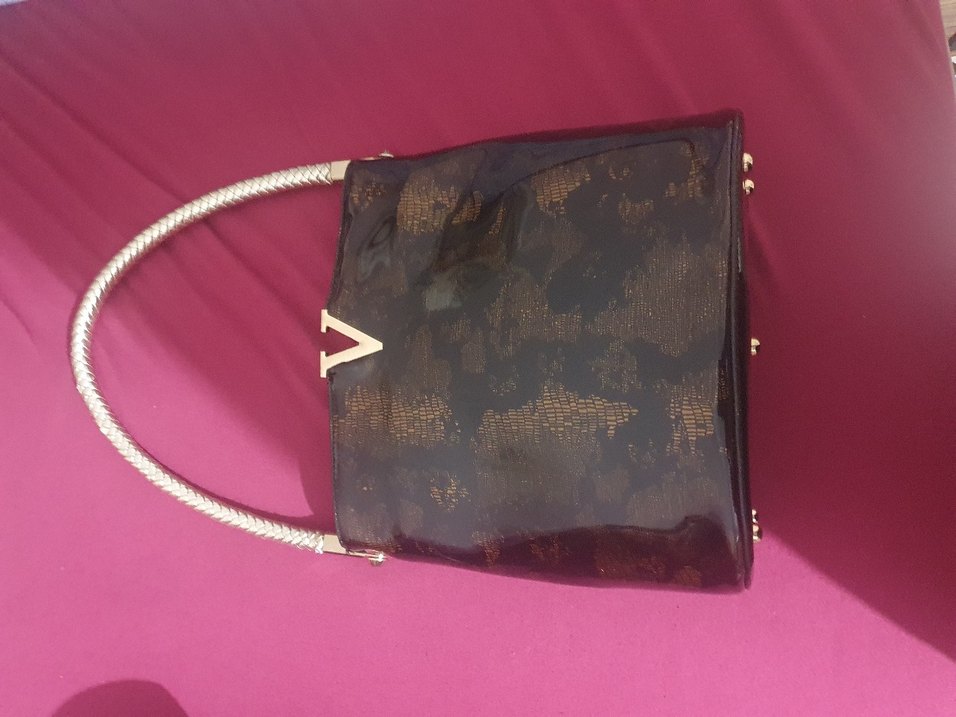 Parlak Siyah Yılan Desenli Deri Kadın Çanta - Görsel 2