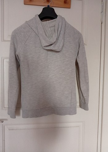 Gri Kadın Kapüşonlu Uzun Kollu Sweatshirt - Görsel 2