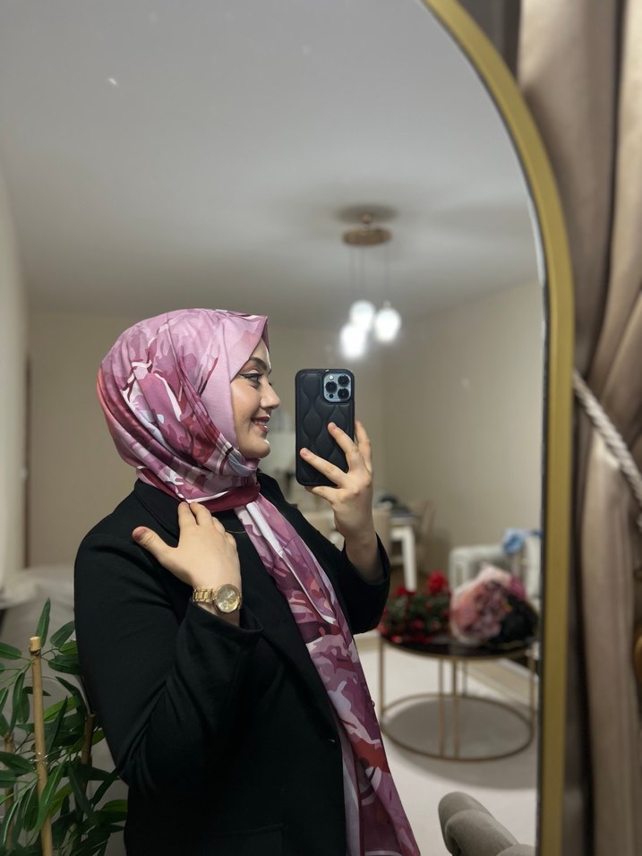 Koyu Pembe İpek  Bohem Şal - Görsel 2