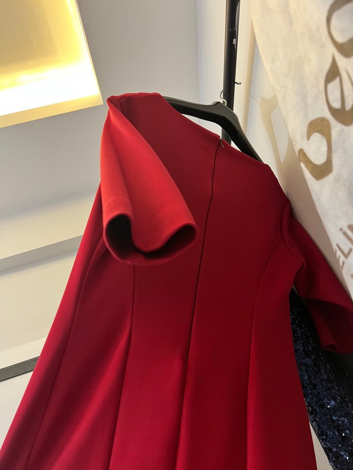 Kırmızı V Yaka Midi Kalem Elbise - Görsel 3