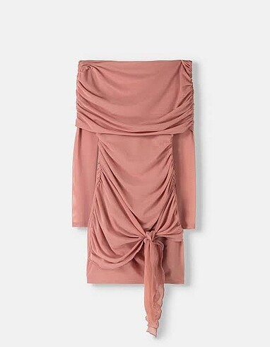 Bershka Toz Pembe Elbise XS