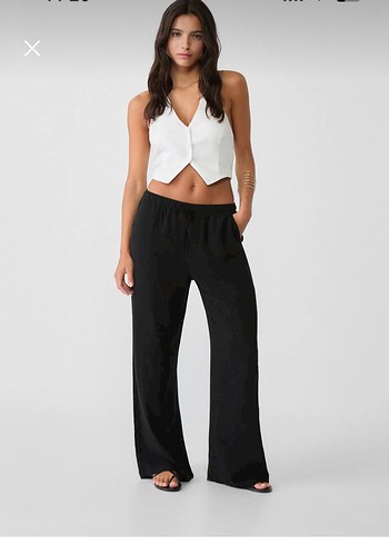 Stradivarius Siyah Keten Pantolon