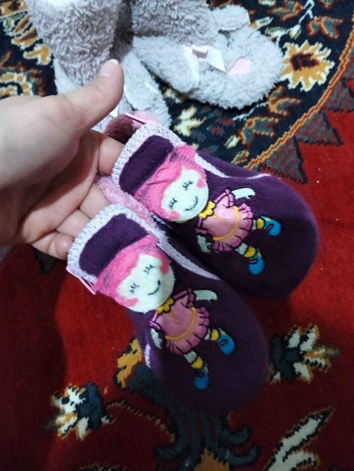 Kız Çocuk Mor Nakışlı Sıcak Terlik - Görsel 3