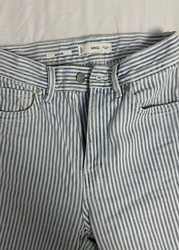Mango Mng Mavi Cizgili Denim Pantolon