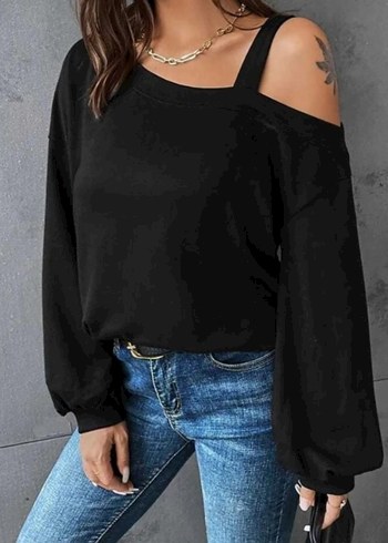 Zara Kadın Siyah Asimetrik Denim Bluz