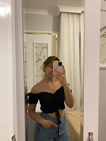 m Beden siyah Renk Siyah büzgülü crop