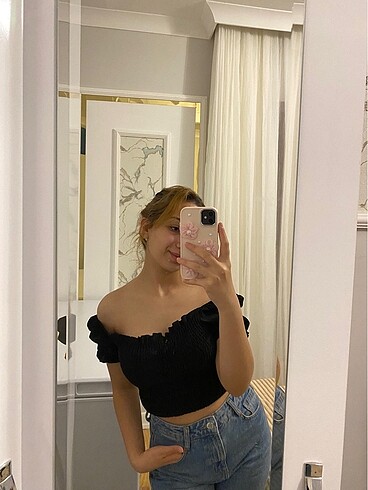 m Beden Siyah büzgülü crop