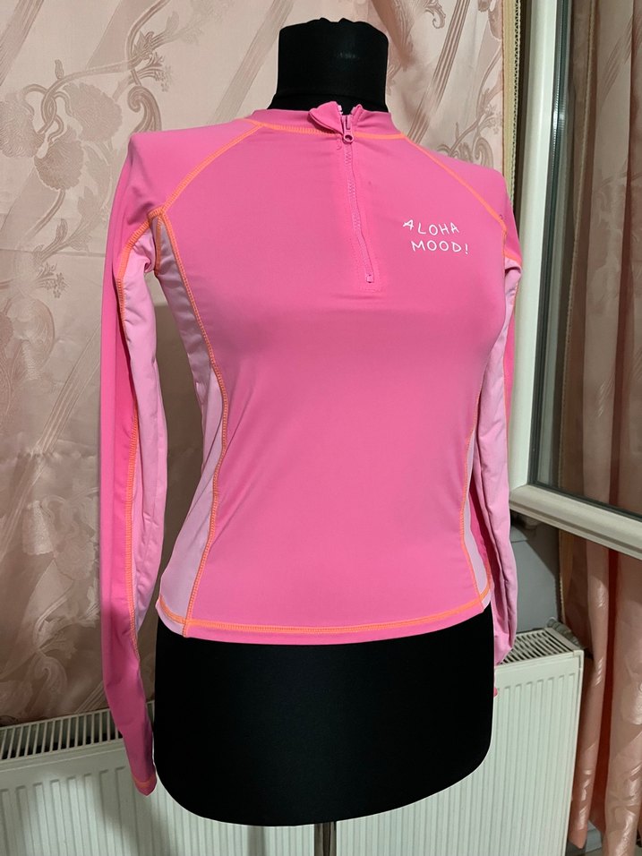 Fermuarlı Pembe Uzun Kollu Mini Atletik Üst - Görsel 2