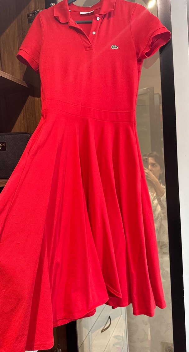 Lacoste Kırmızı Polo Yaka Midi Kadın Elbise - Görsel 3