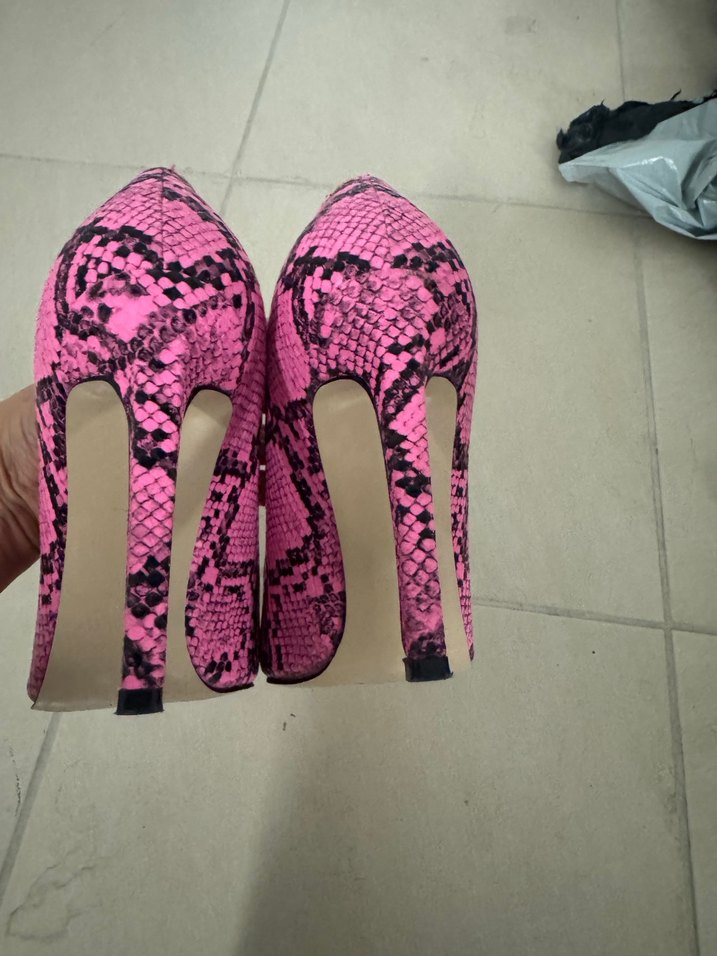Pembe Yılan Desenli Stiletto Topuklu Ayakkabı - Görsel 3