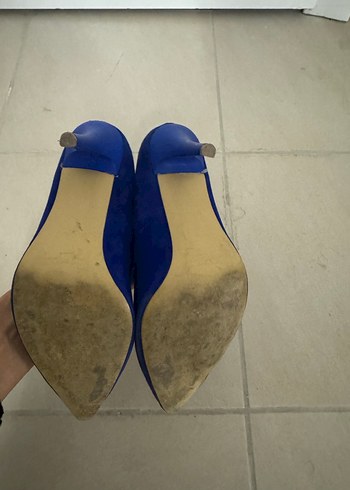 Mavi Süet Stiletto Kadın Ofis Ayakkabısı - Görsel 3