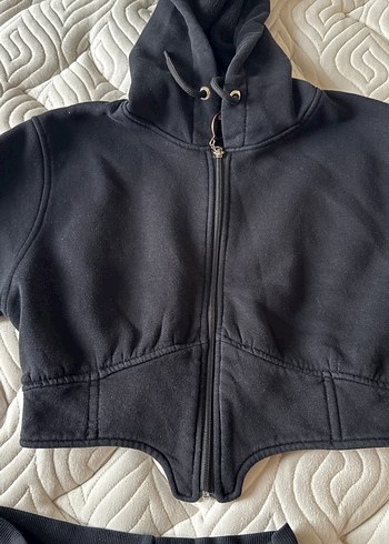 Kadın Siyah Fermuarlı kapişonlu Eşofman Takımı - Görsel 3