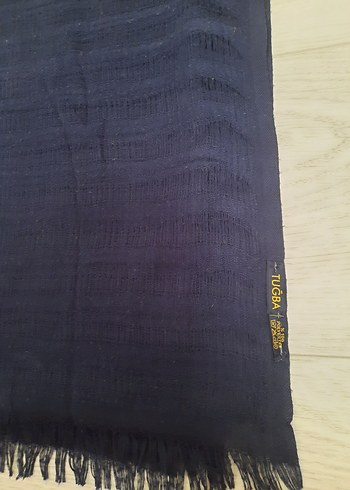 Lacivert Pileli Keten Kadın Şal - Görsel 2