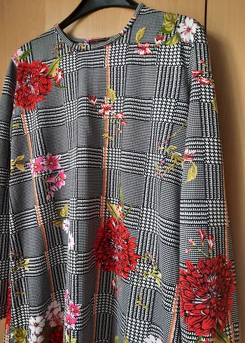 Uzun Kollu, Desenli, Düğmeli Gri Bohem Tunik - Görsel 3